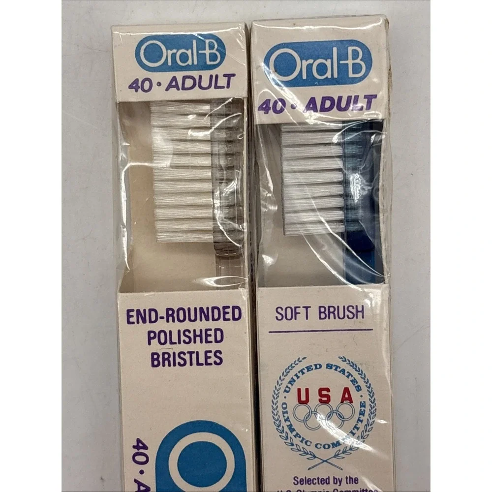 2- Vintage Oral-B Soft Regular 40 Straight Toothbrush 1980's NEW / SEALED